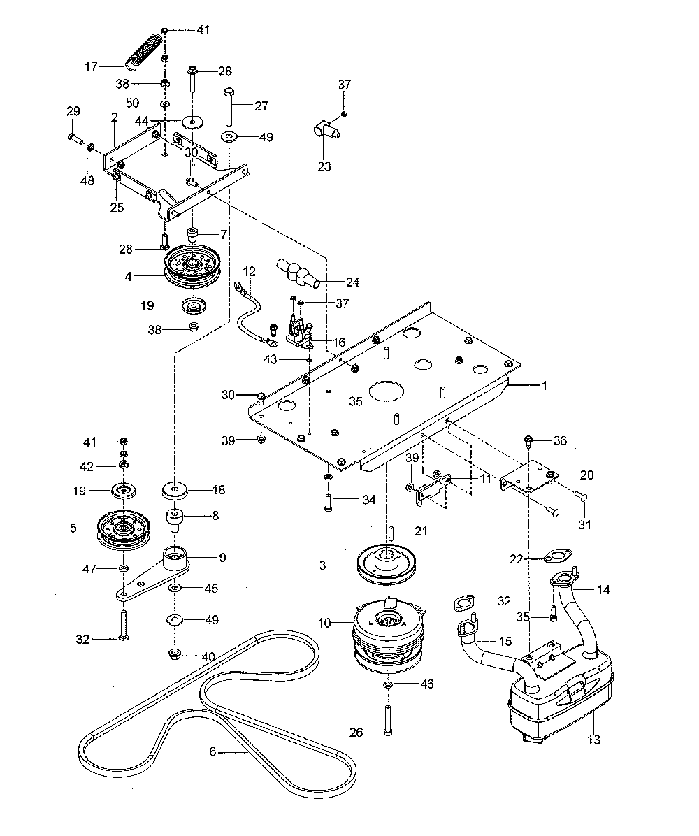 Engine mounting/guards/muffler Diagram and Parts List for  Husqvarna Lawn Mower