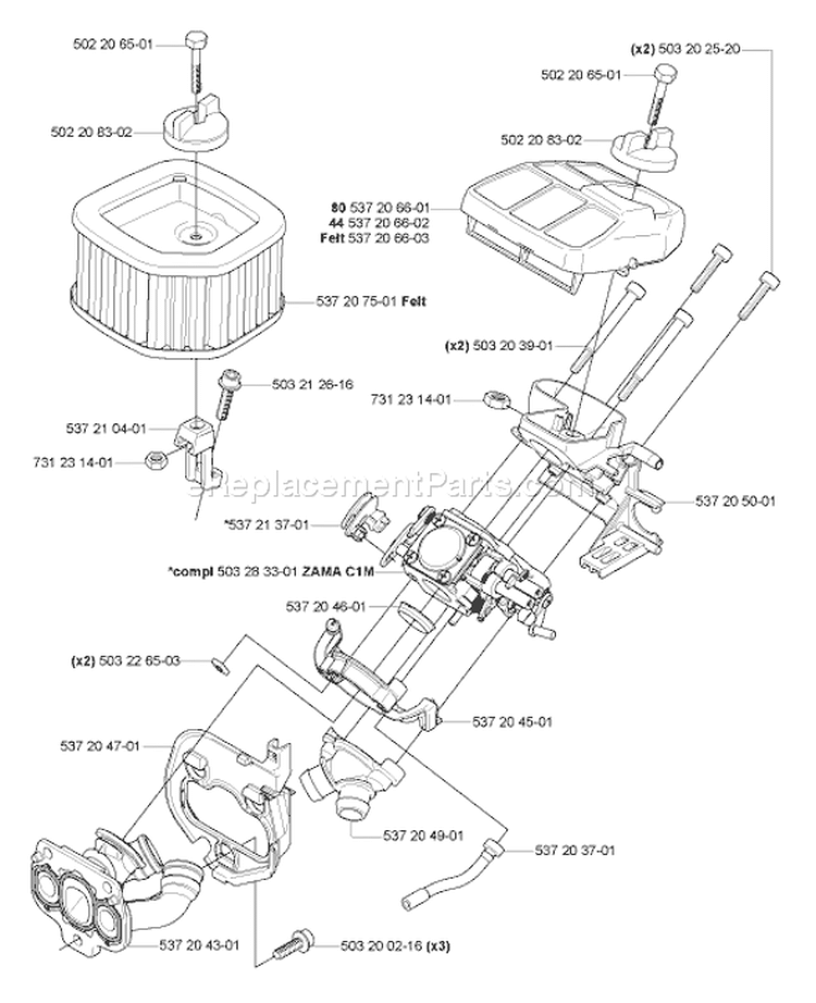 Page A Diagram and Parts List for 2005-04 Husqvarna Chainsaw