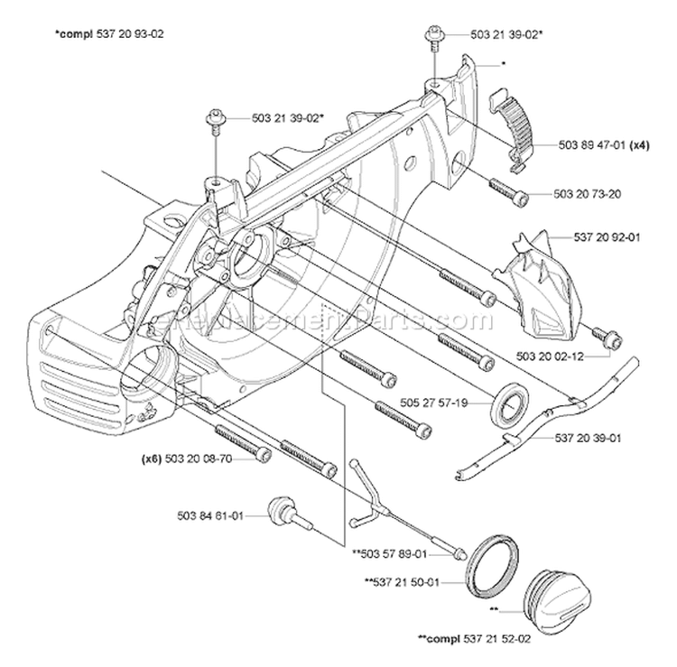 Page H Diagram and Parts List for 2005-04 Husqvarna Chainsaw
