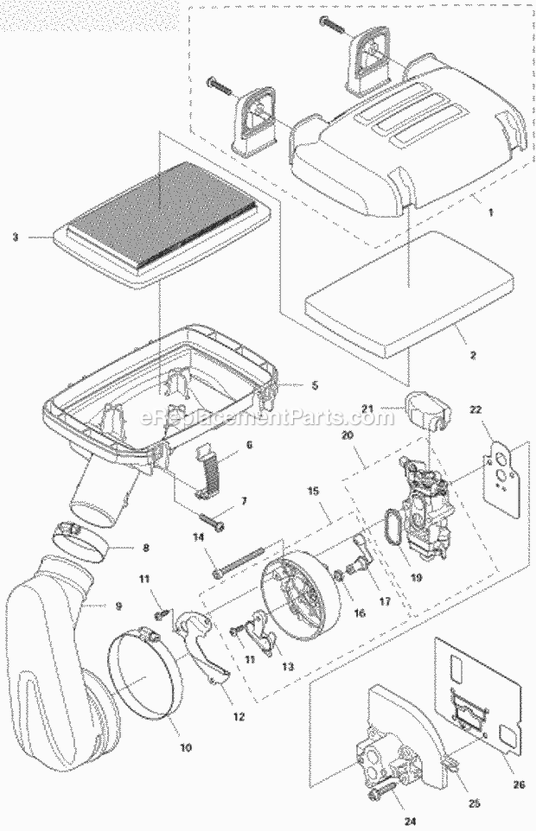 Carburetor  Air Filter Diagram and Parts List for 2011-05 Husqvarna Leaf Blower / Vacuum