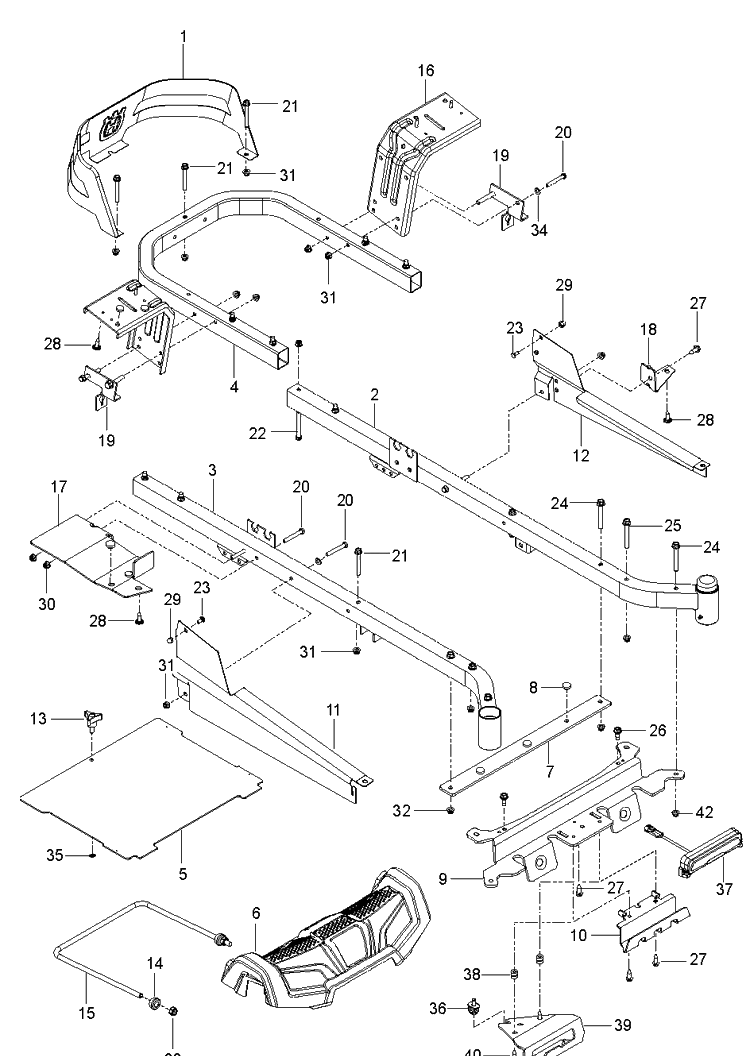 Frame Diagram and Parts List for  Husqvarna Lawn Mower