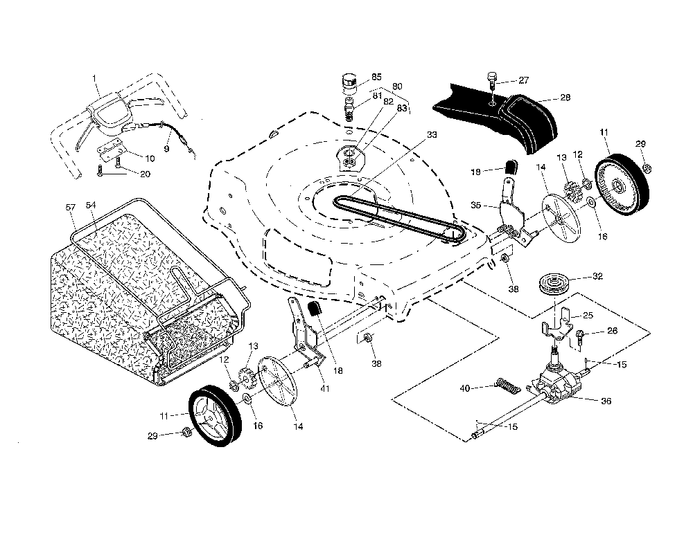 Drive control/gear case/front wheels Diagram and Parts List for  Husqvarna Lawn Mower