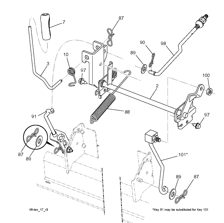 Mower Lift / Deck Lift Diagram and Parts List for (96043012301)(2011-08) Husqvarna Lawn Tractor