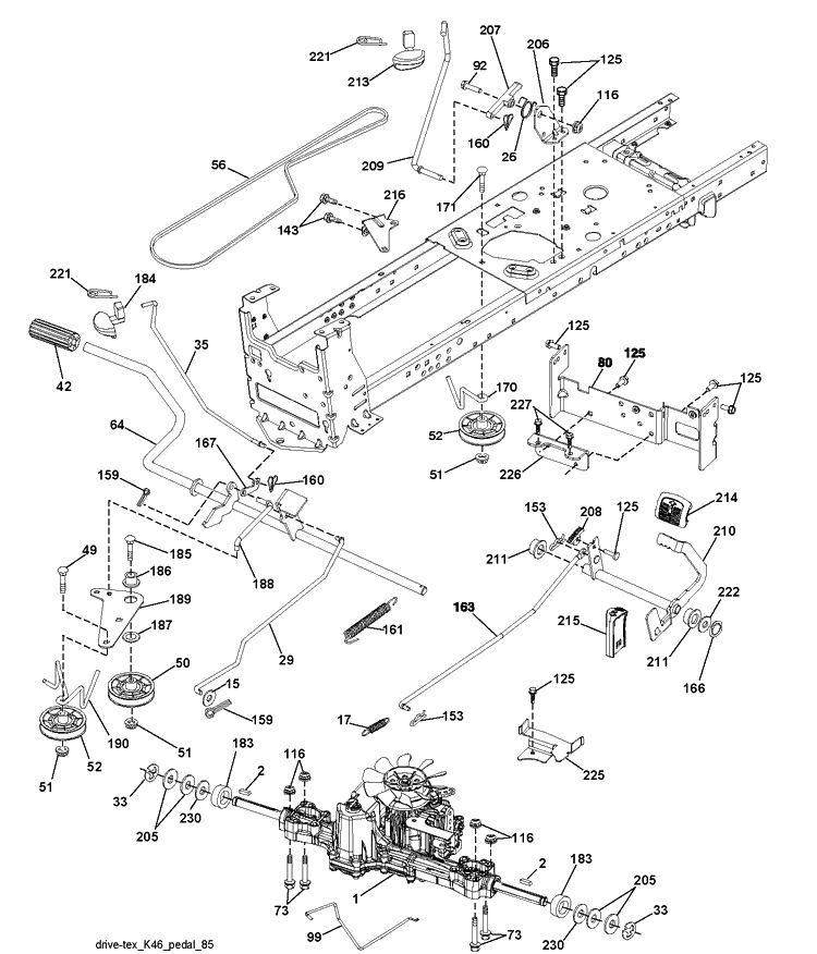 Drive Diagram and Parts List for (96043012301)(2011-08) Husqvarna Lawn Tractor