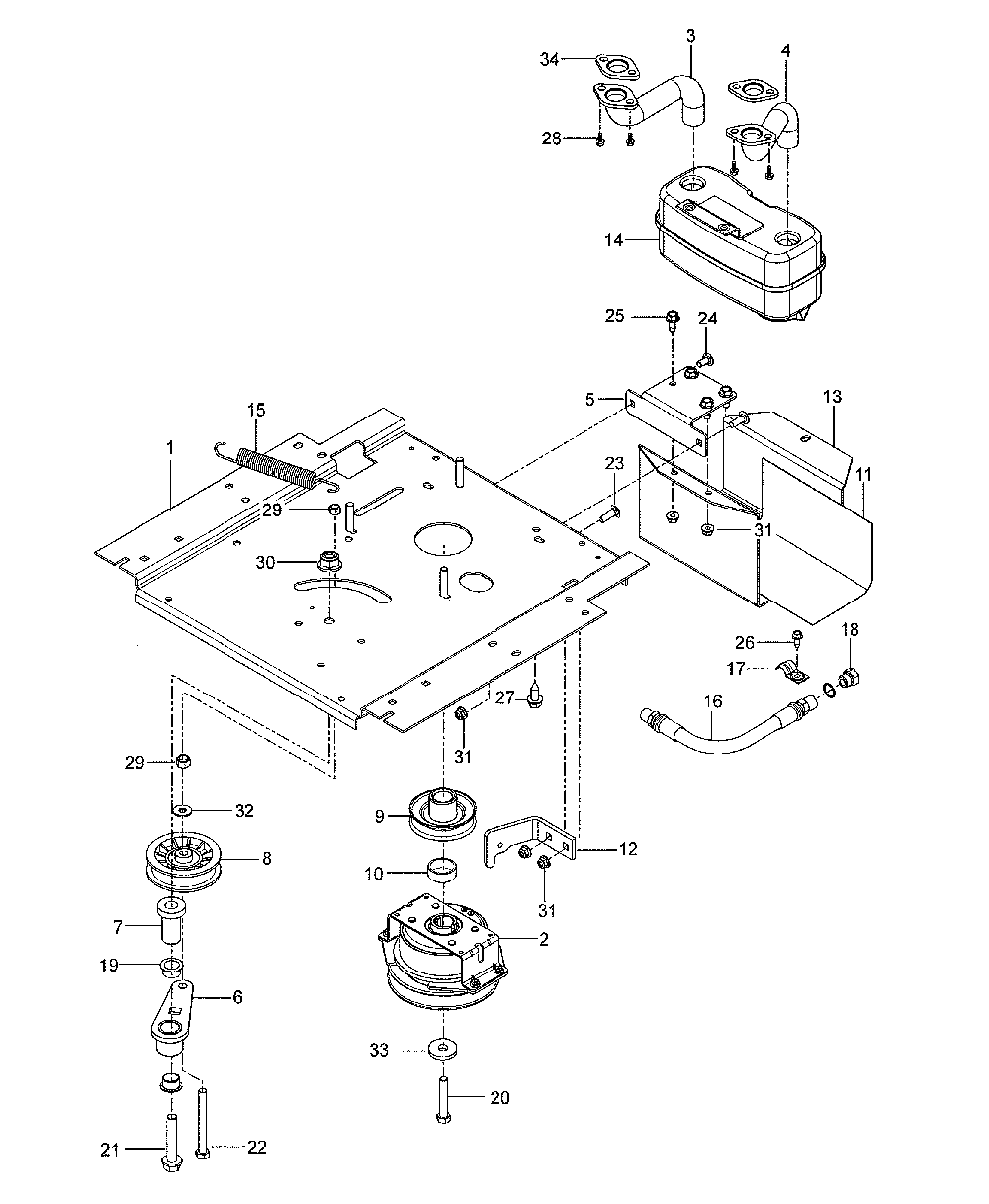 Engine mounting/guards/muffler Diagram and Parts List for  Husqvarna Lawn Mower