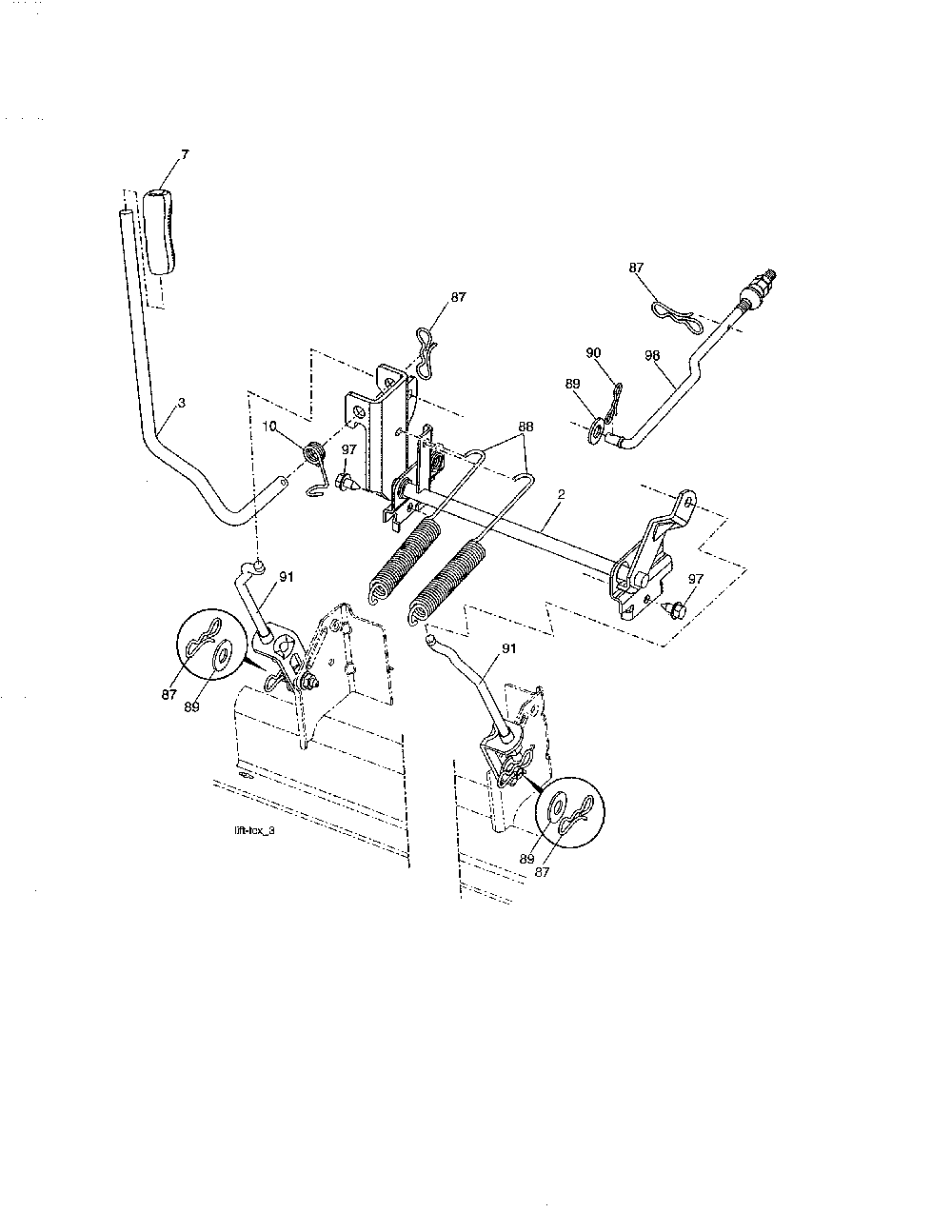 Mower lift Diagram and Parts List for  Husqvarna Lawn Tractor