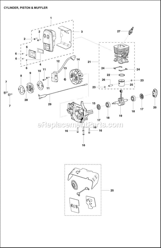 Cylinder Diagram and Parts List for  Husqvarna Trimmer
