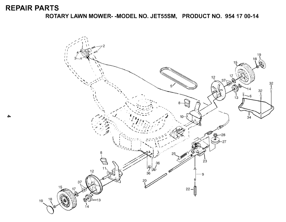 Drive Diagram and Parts List for JET55 (954170014-M)(1999-02) Husqvarna Lawn Mower