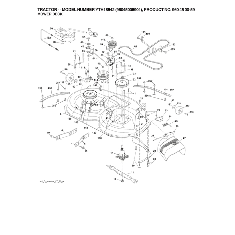 Mower Deck Diagram and Parts List for  Husqvarna Lawn Tractor