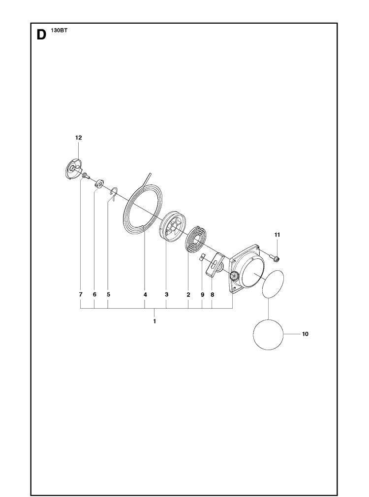 Starter Diagram and Parts List for  Husqvarna Leaf Blower / Vacuum