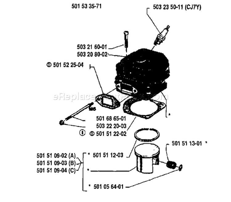 Page H Diagram and Parts List for 1985-06 Husqvarna Chainsaw