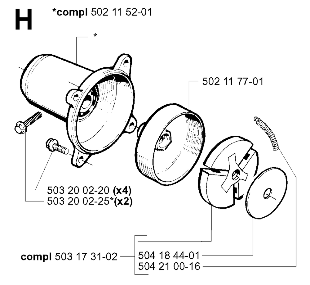 Clutch Diagram and Parts List for 20010100001 & Above Husqvarna Trimmer