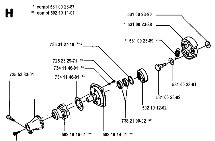 Clutch Diagram and Parts List for 19931400001-20053600000 Husqvarna Edger