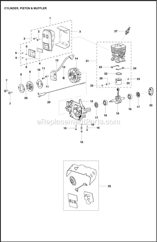 Cylinder Diagram and Parts List for  Husqvarna Trimmer