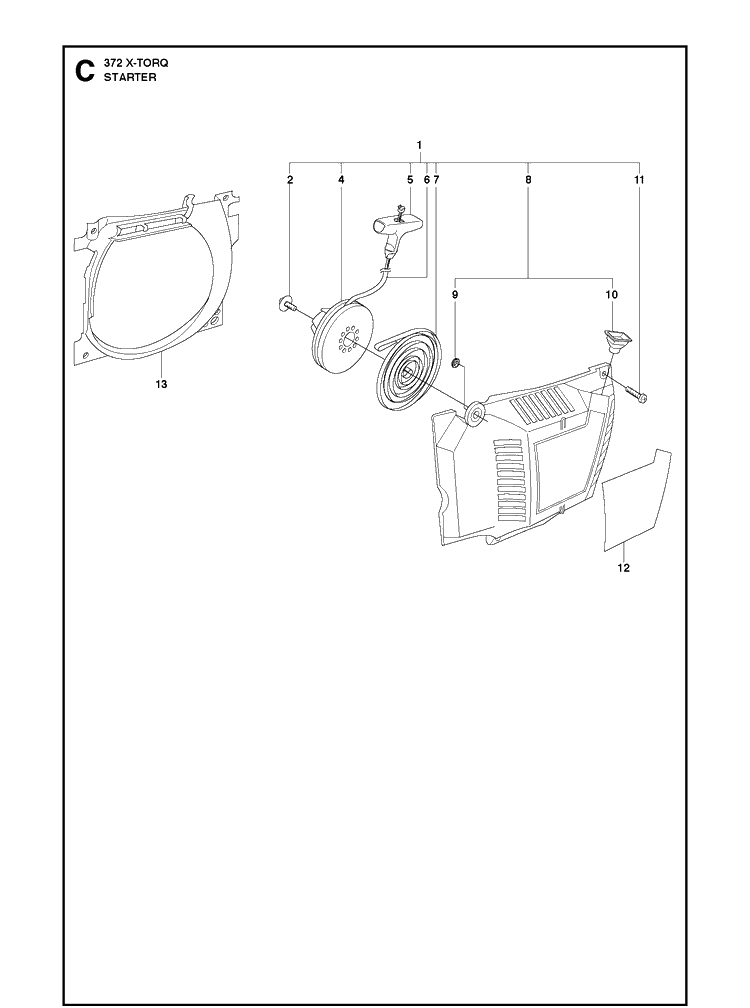 Starter 10 Diagram and Parts List for XPG X-TORQ Husqvarna Chainsaw