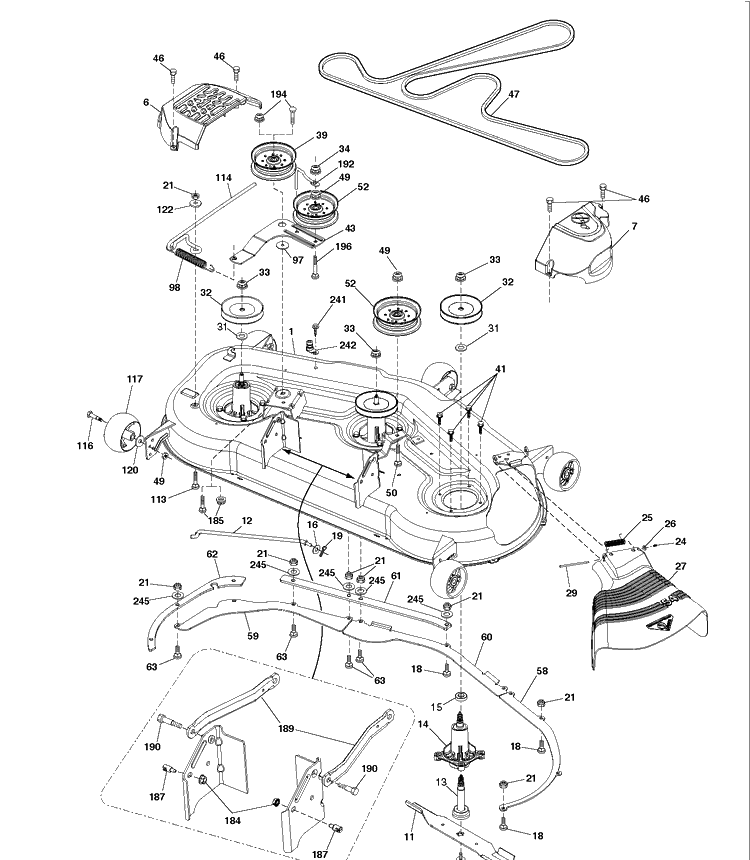 Mower Deck / Cutting Deck Diagram and Parts List for  Husqvarna Lawn Tractor