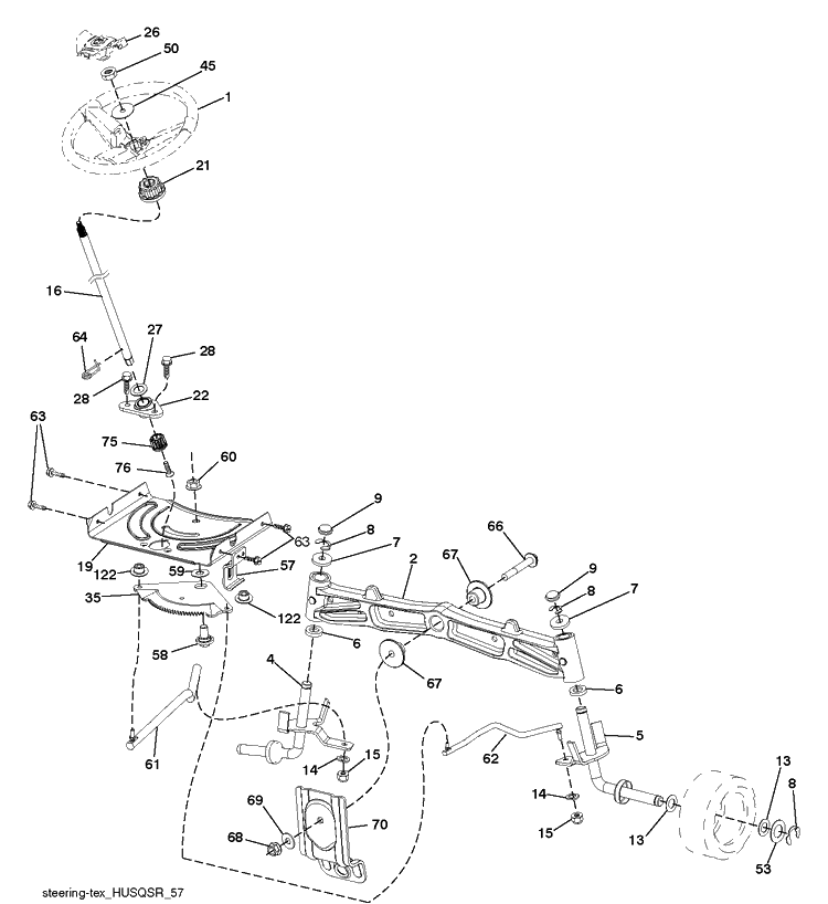 Steering Diagram and Parts List for (96045004700)(2013-08) Husqvarna Lawn Tractor
