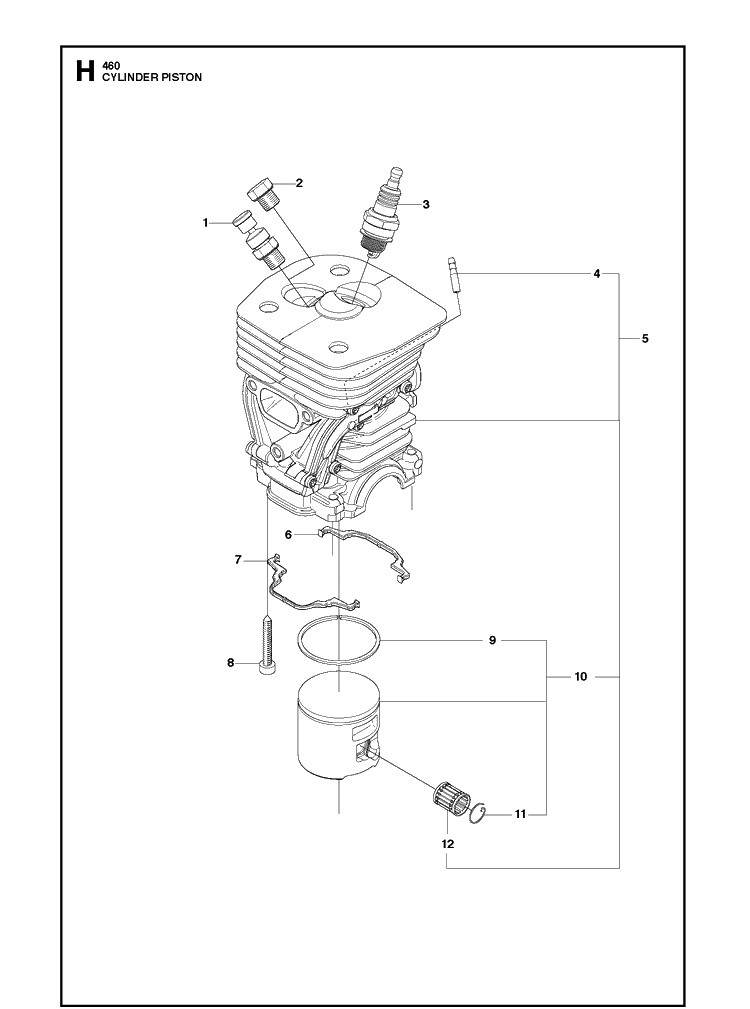 Cylinder Piston Diagram and Parts List for 2013-01 Husqvarna Chainsaw