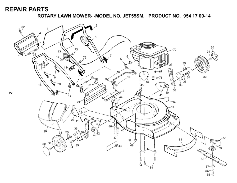 Frame And Engine Diagram and Parts List for JET55 (954170014-M)(1999-02) Husqvarna Lawn Mower