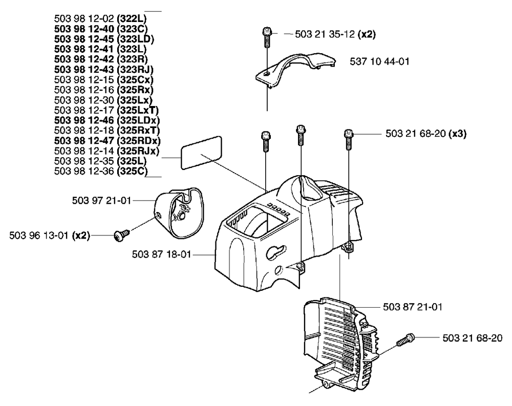 Housing/Covers Diagram and Parts List for 2002-01 Husqvarna Trimmer