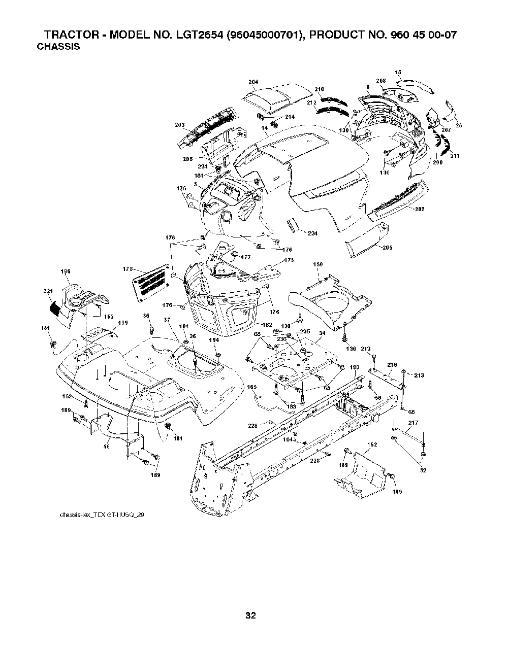 Chassis / Frame Diagram and Parts List for 2008-01 Husqvarna Lawn Tractor