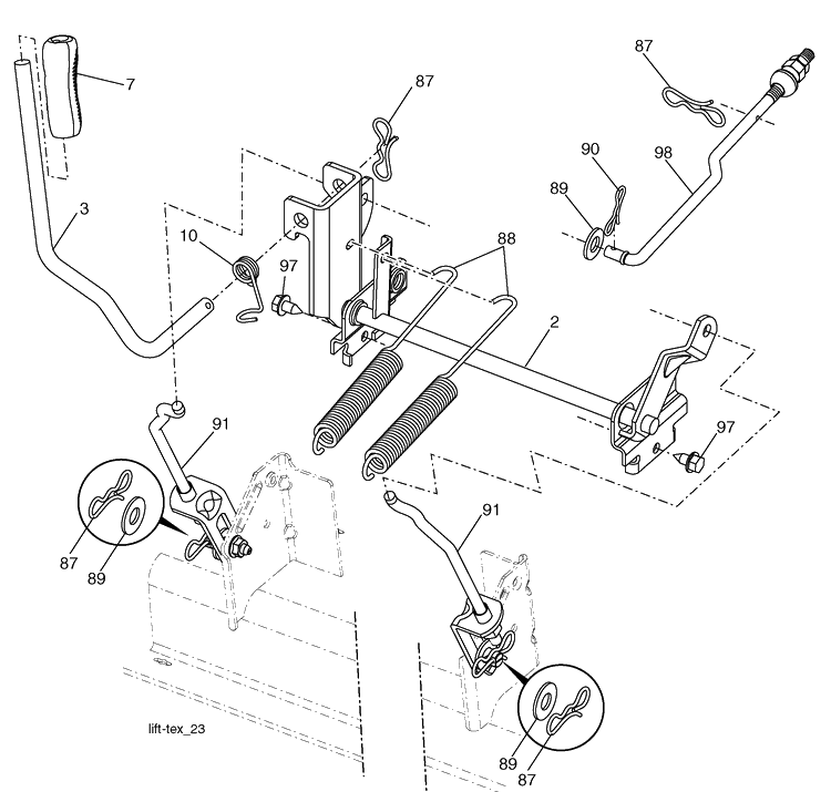 Mower Lift Diagram and Parts List for (289580)(2010-03) Husqvarna Lawn Mower
