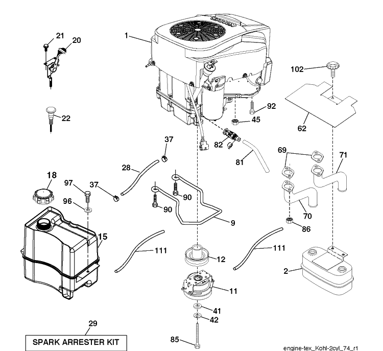 Engine Diagram and Parts List for (96043029700)(2018-08) Husqvarna Lawn Tractor