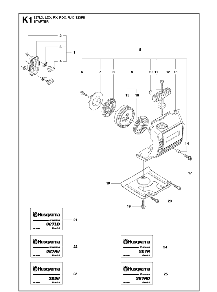 Starter 3 Diagram and Parts List for 20120100001-Current Husqvarna Edger