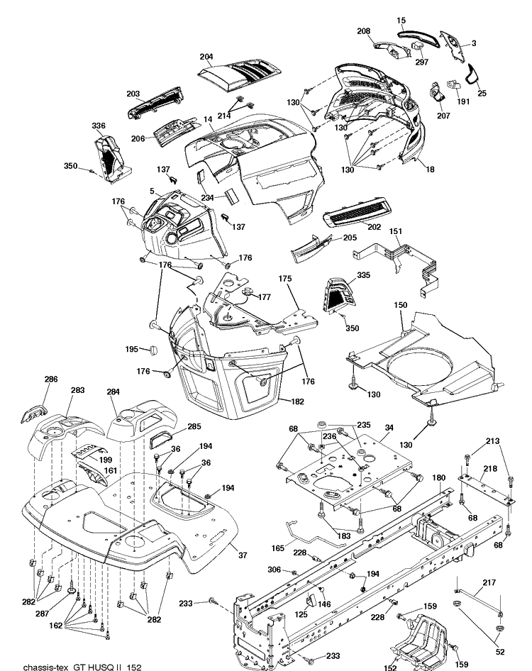 Chassis / Frame Diagram and Parts List for YTH24K48 (96045003500)(2011-08) Husqvarna Lawn Tractor