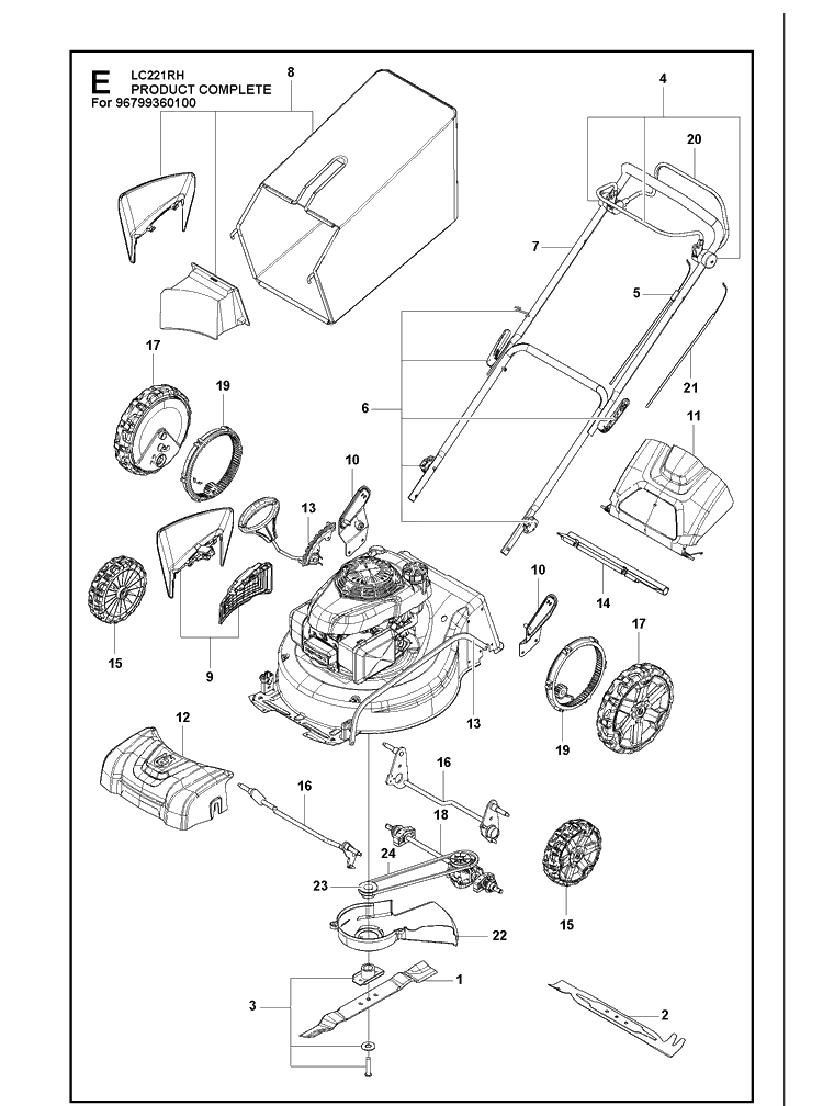 Product Complete Diagram and Parts List for  Husqvarna Lawn Mower