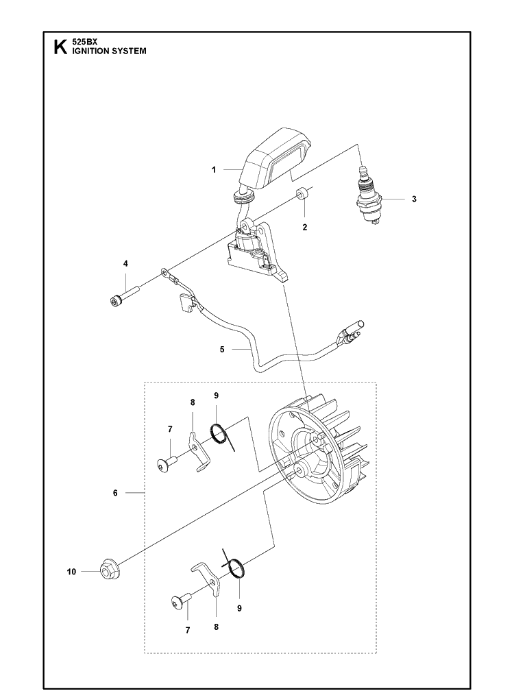 Ignition System Diagram and Parts List for  Husqvarna Leaf Blower / Vacuum