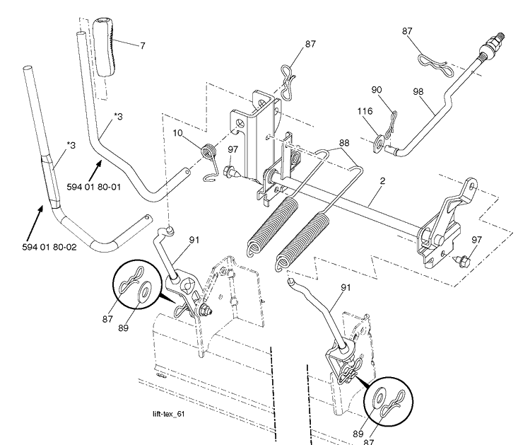 Mower Lift / Deck Lift Diagram and Parts List for  Husqvarna Lawn Tractor