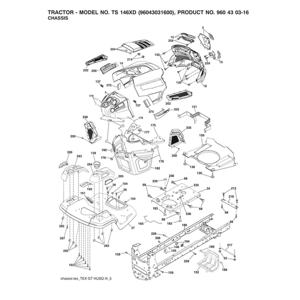 Chassis Diagram and Parts List for  Husqvarna Lawn Tractor
