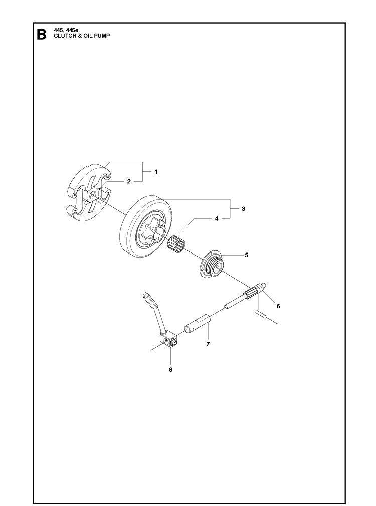 Clutch And Oil Pump Diagram and Parts List for  Husqvarna Chainsaw