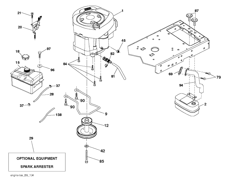 Engine Diagram and Parts List for 2017-12 Husqvarna Lawn Tractor