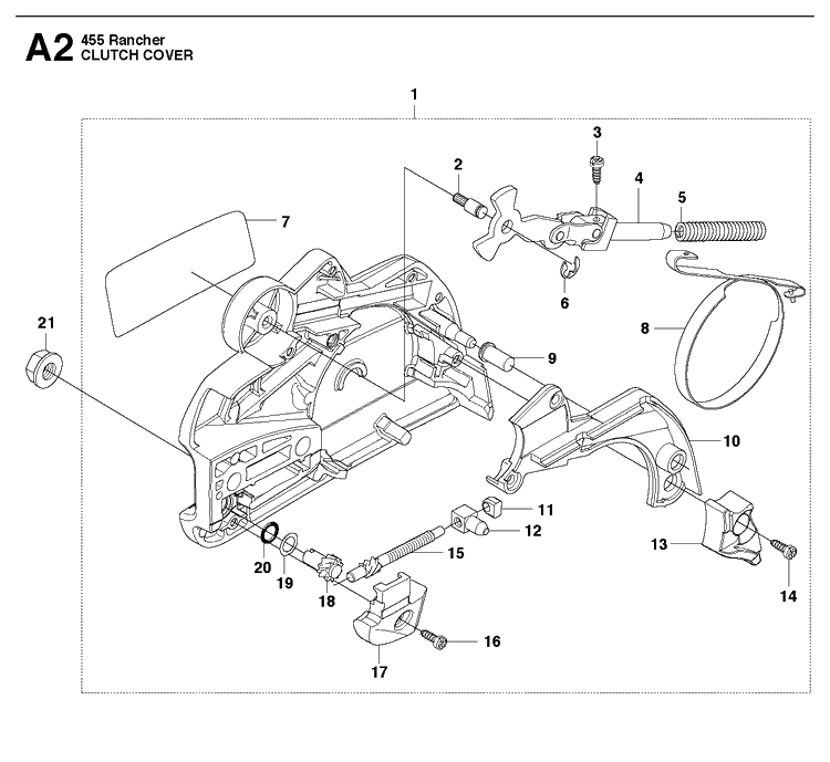Clutch Cover Diagram and Parts List for RANCHER Husqvarna Chainsaw