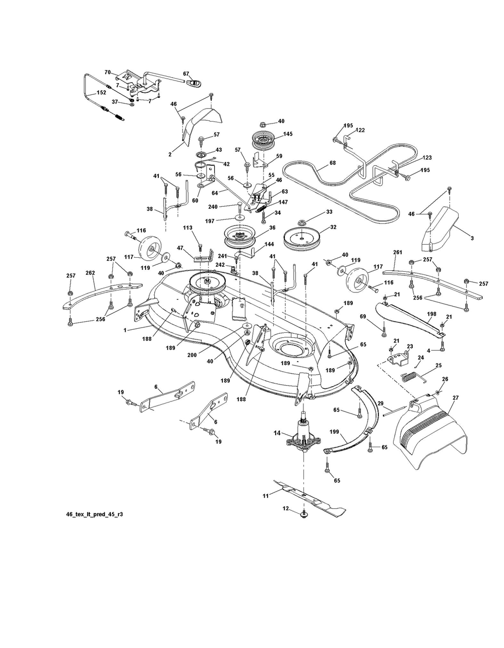 Mower Deck / Cutting Deck Diagram and Parts List for  Husqvarna Lawn Tractor