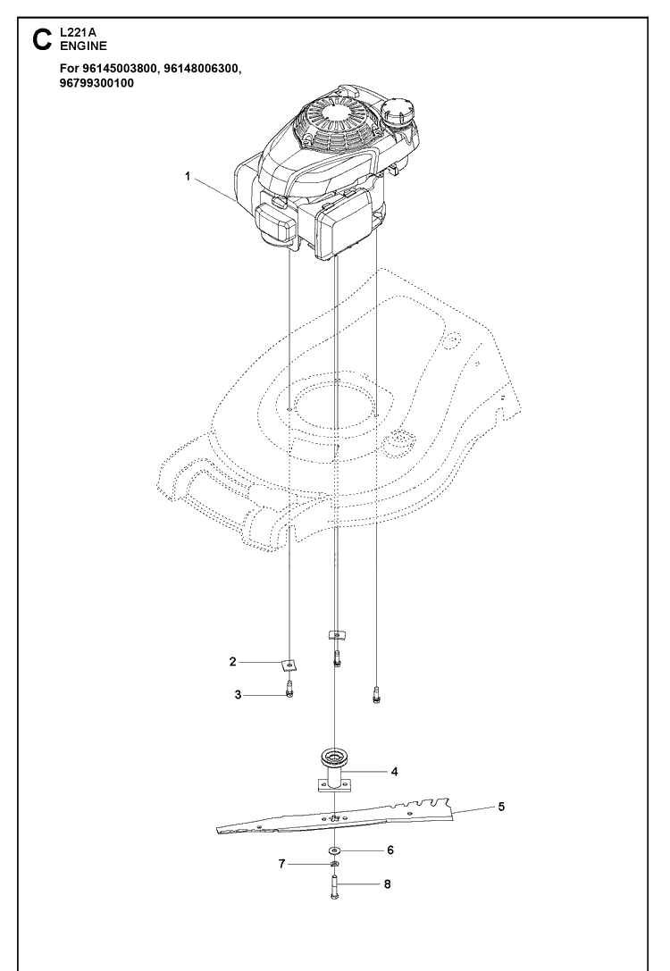 Engine Diagram and Parts List for  Husqvarna Lawn Mower