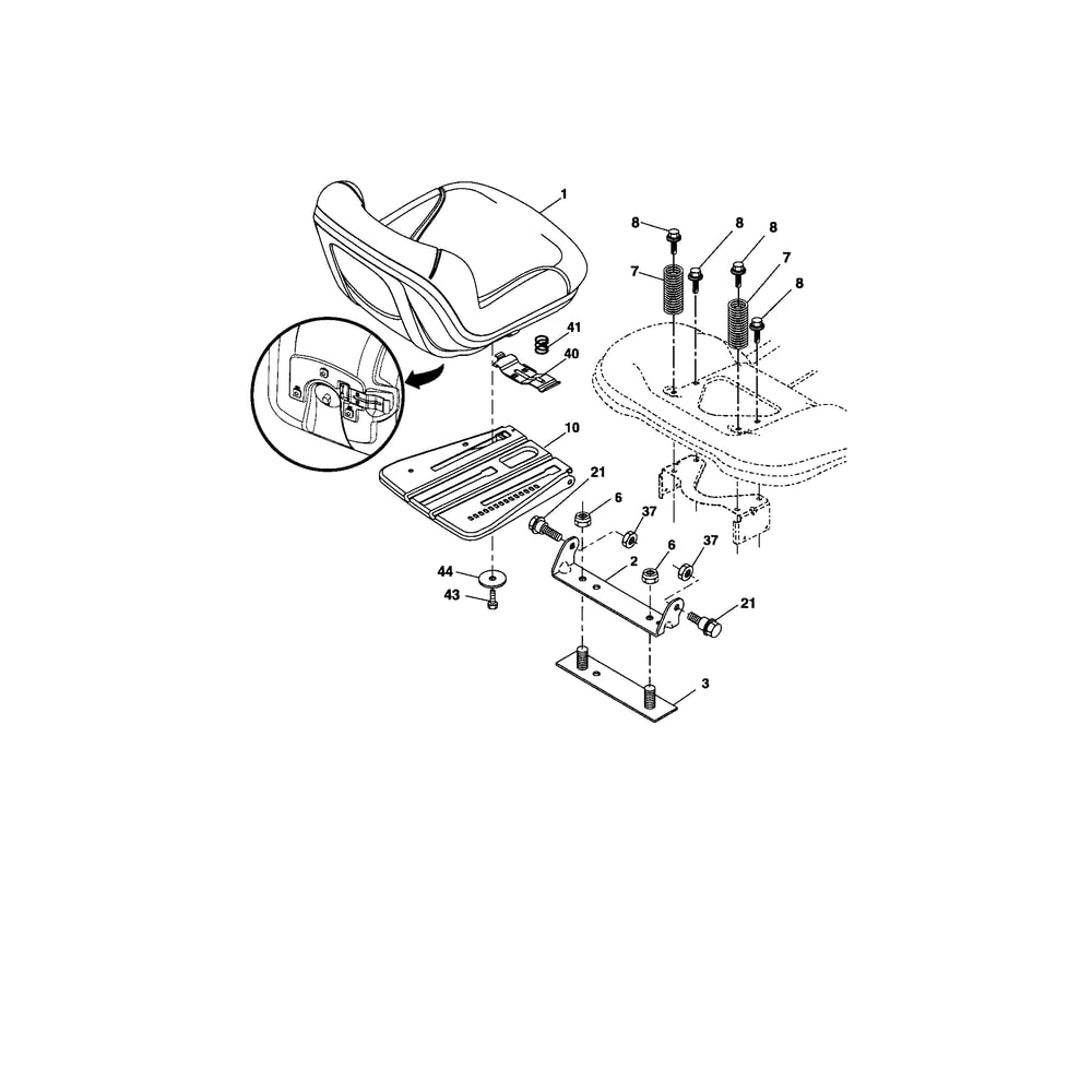Seat Diagram and Parts List for  Husqvarna Lawn Tractor
