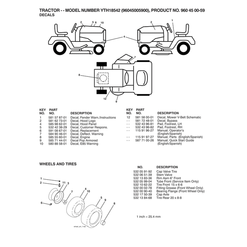 Wheels Diagram and Parts List for  Husqvarna Lawn Tractor