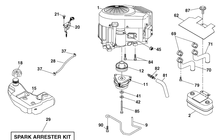 Engine Diagram and Parts List for (917289570)(2010-04) Husqvarna Lawn Mower
