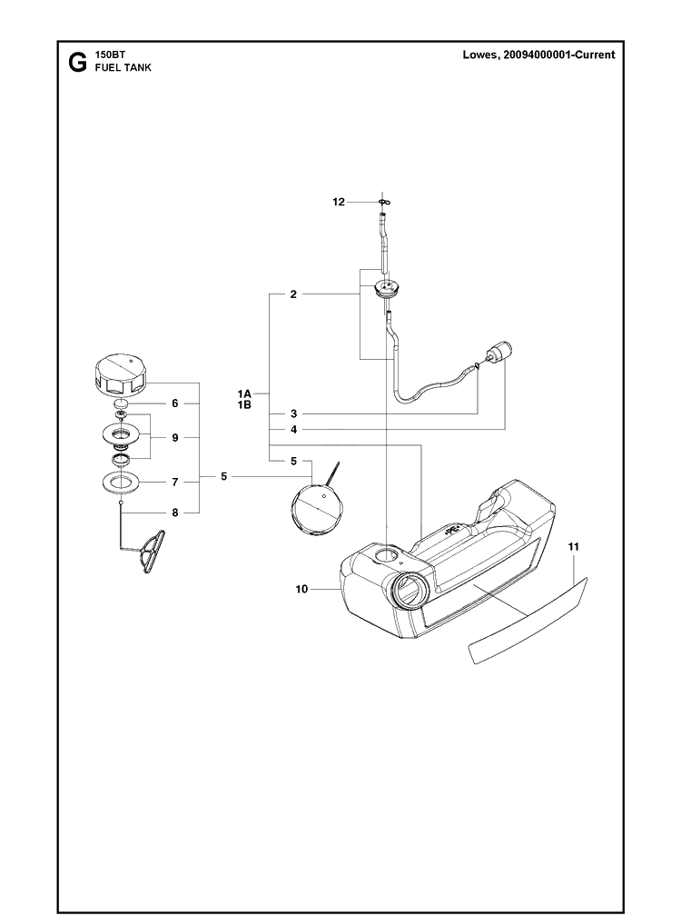 Fuel Tank 3 Diagram and Parts List for  Husqvarna Leaf Blower / Vacuum