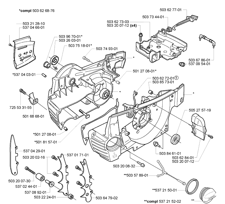 Crakcase Diagram and Parts List for 2005-05 Husqvarna Chainsaw