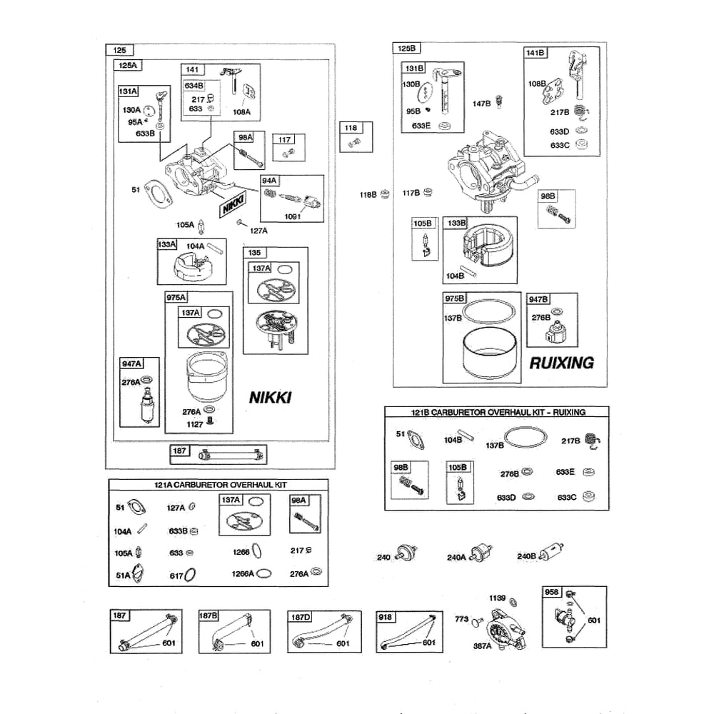 Engine >> Carburetor/Overhaul Kit Diagram and Parts List for  Husqvarna Lawn Tractor