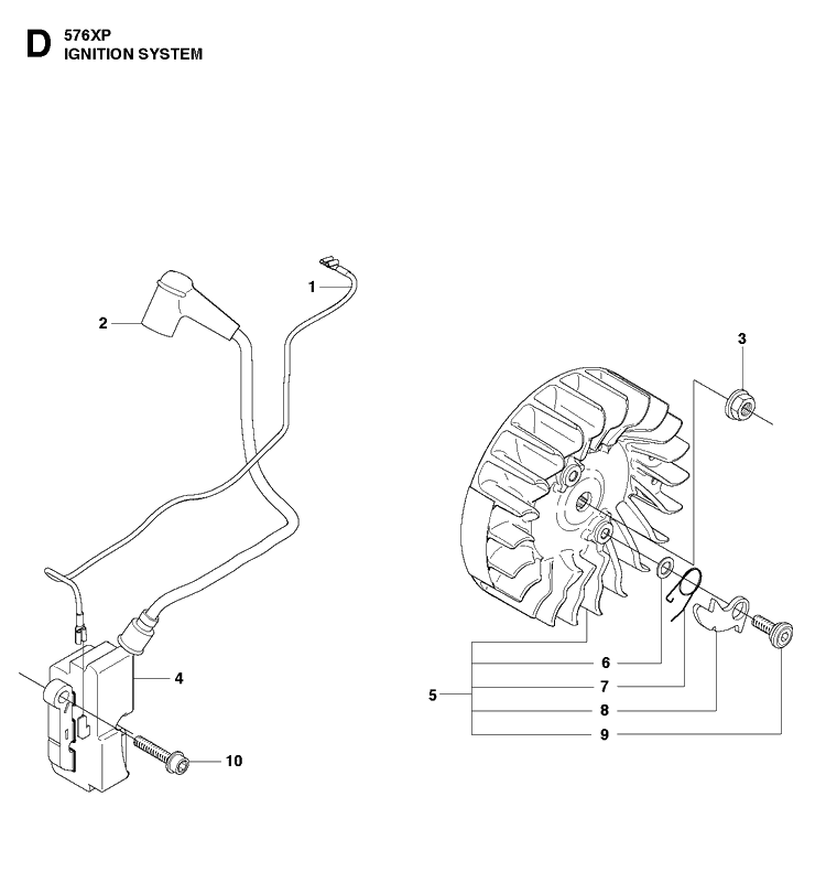 Ignition System 2 Diagram and Parts List for  Husqvarna Chainsaw