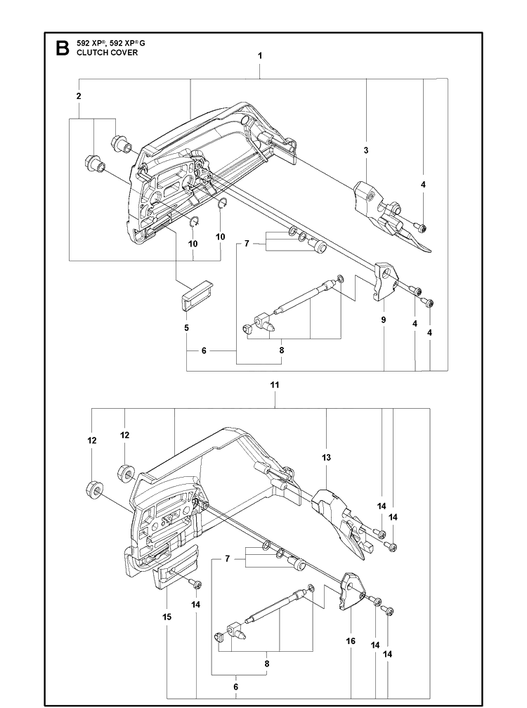 Clutch Cover Diagram and Parts List for 592 XP-G Husqvarna Chainsaw