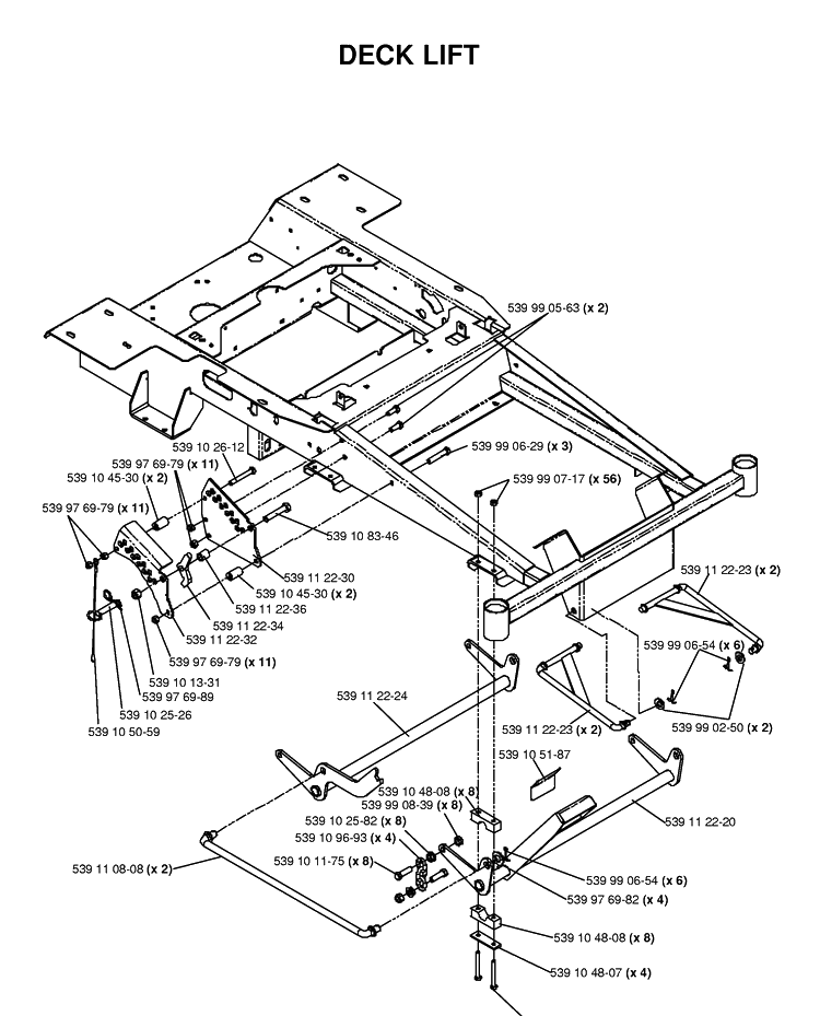 Mower Lift / Deck Lift Diagram and Parts List for (968999374)(2006-02) Husqvarna Lawn Mower