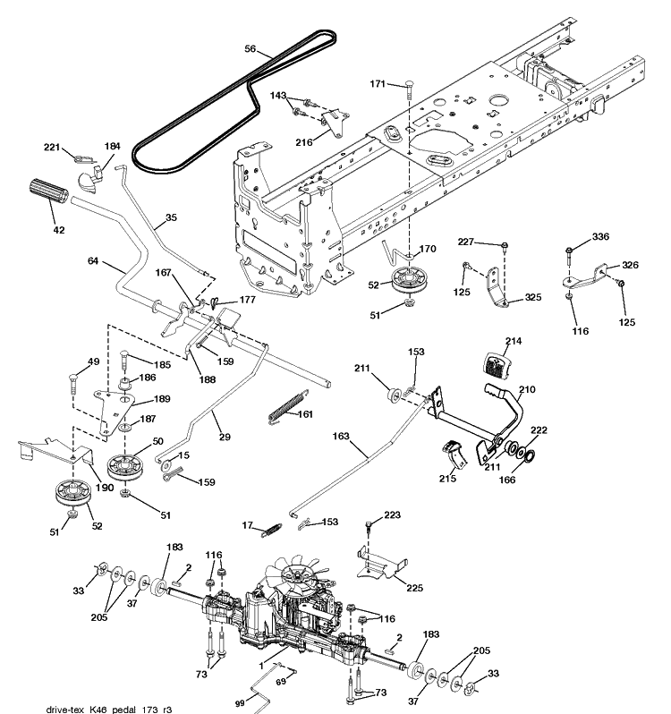 Drive Diagram and Parts List for (96048010200)(2021-7) Husqvarna Lawn Tractor