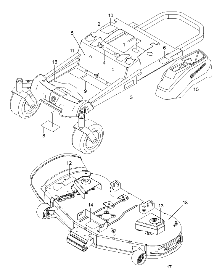 Decals Diagram and Parts List for (96795390300)(2018-10) Husqvarna Lawn Mower