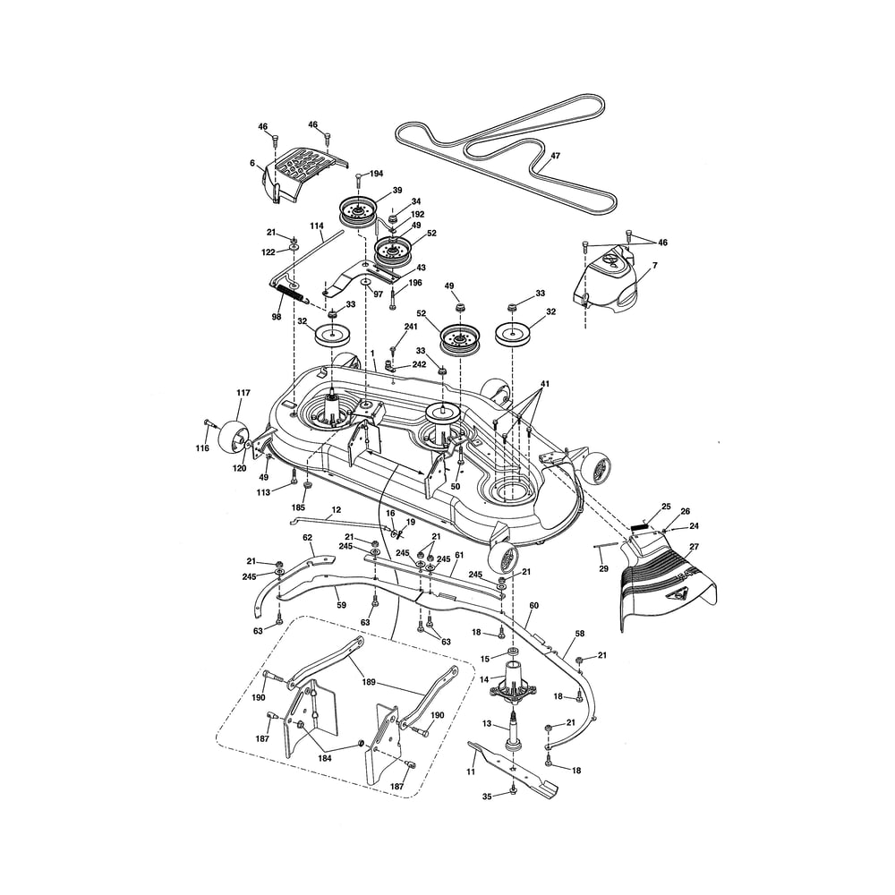 Mower Deck Diagram and Parts List for  Husqvarna Lawn Tractor